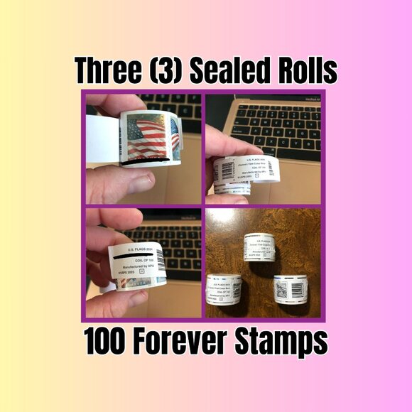 Other - 3 Rolls of Sealed Genuine USPS Forever Stamps (300 stamps total) Free Shipping